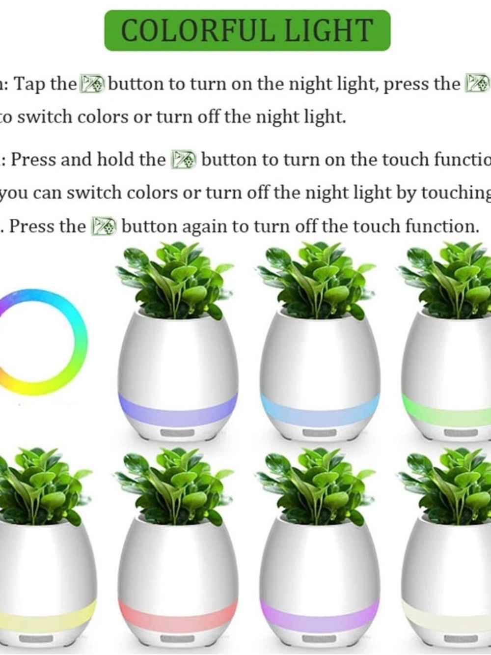 Colorful LED Touch Plant Pot Night Light - White with Multi-Color Accent - Picture 1 of 4